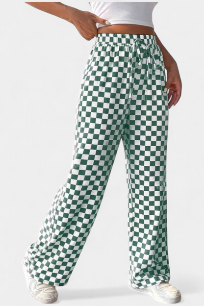 Iliana Pantalones Pierna Ancha Estampado A Cuadros Casual
