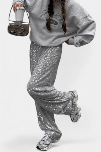 Lara Pantalones De Lentejuelas Cintura Alta Holgados