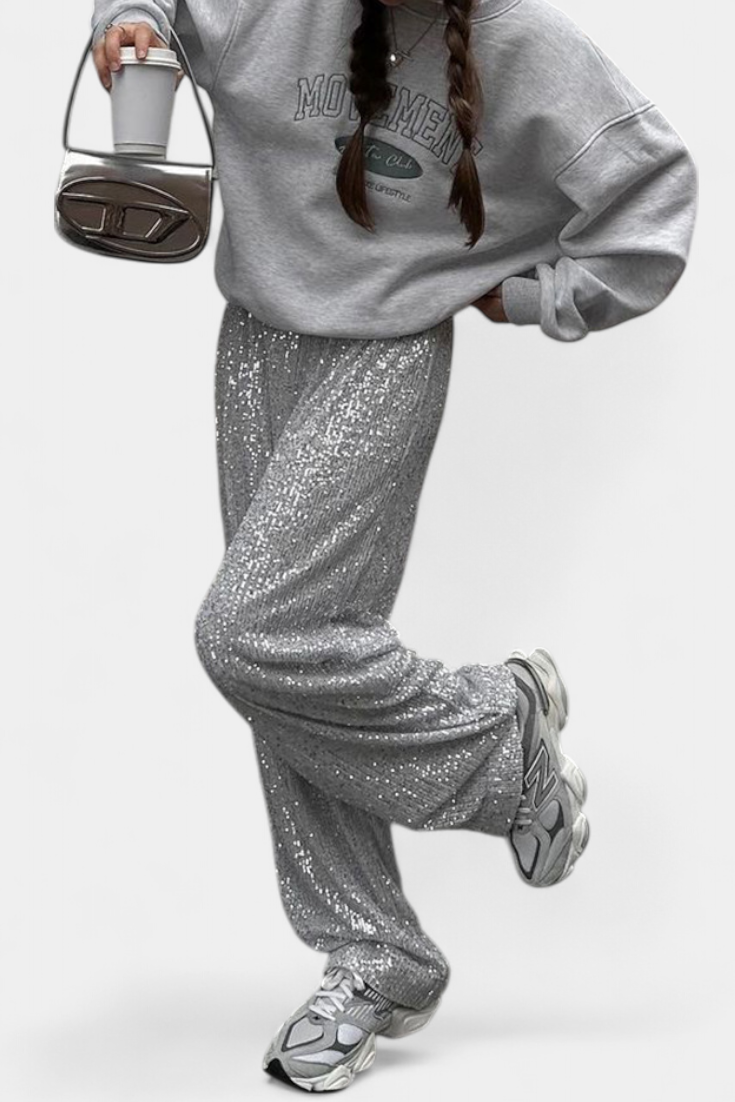 Lara Pantalones De Lentejuelas Cintura Alta Holgados