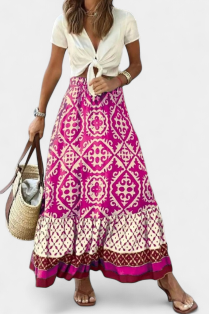 Isabel Falda Maxi Estampada Con Volante Ligera Verano