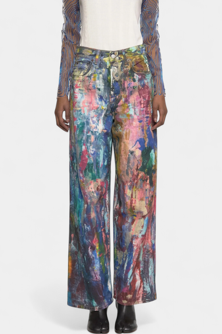 Luna Jeans Pantalón Pierna Ancha Estampado Artístico Denim