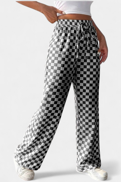 Iliana Pantalones Pierna Ancha Estampado A Cuadros Casual