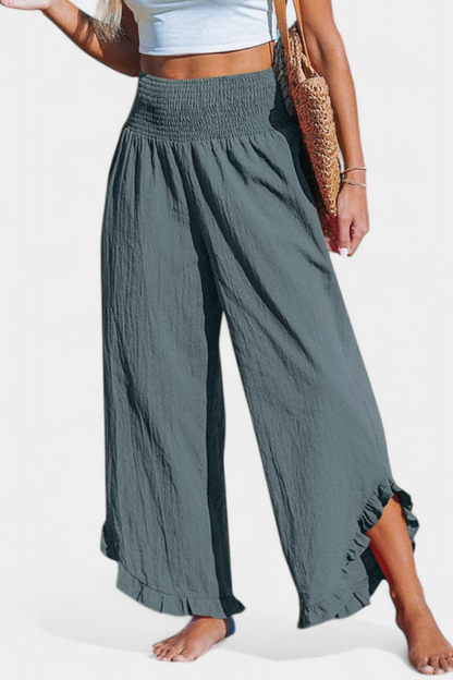 Martina Pantalón Palazzo Talle Alto De Lino Con Volantes