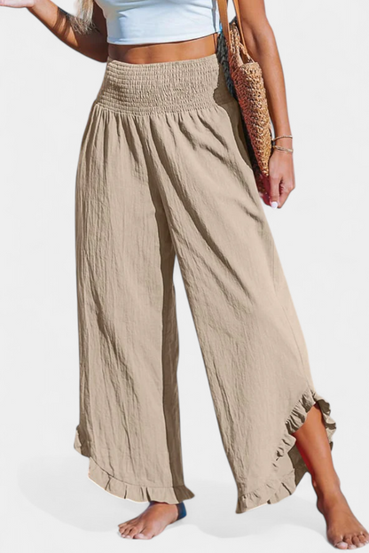 Martina Pantalón Palazzo Talle Alto De Lino Con Volantes