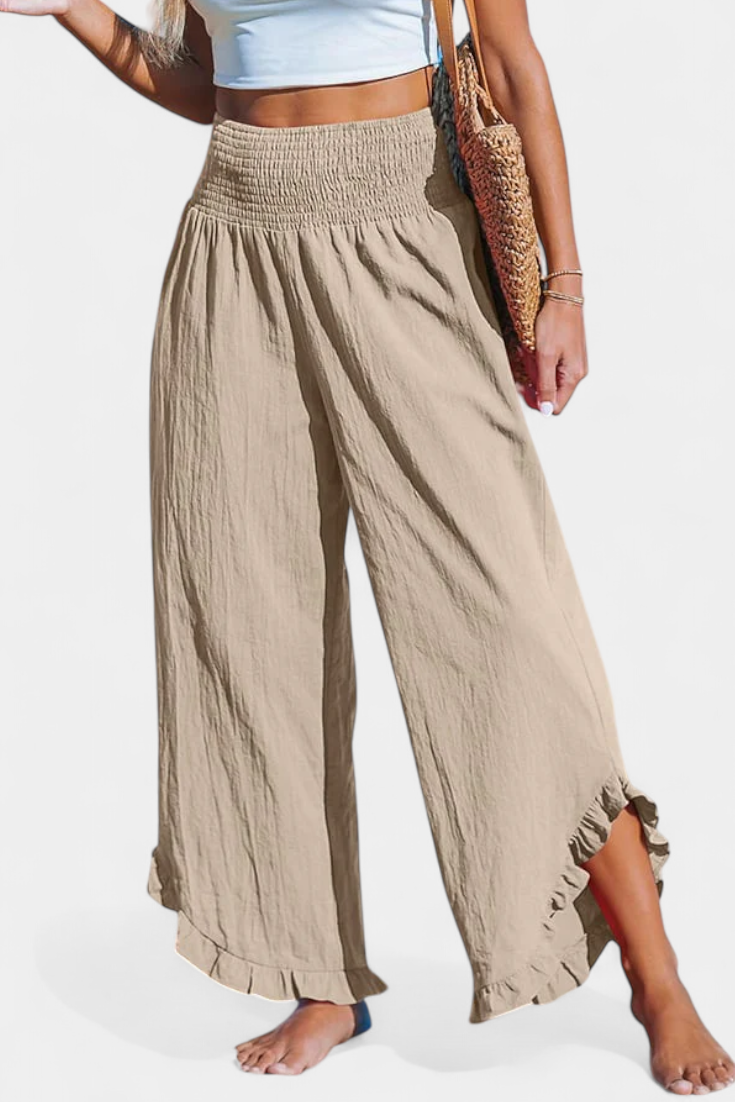 Martina Pantalón Palazzo Talle Alto De Lino Con Volantes