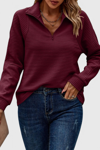 Elena Jersey De Cuello V Con Cremallera Manga Larga