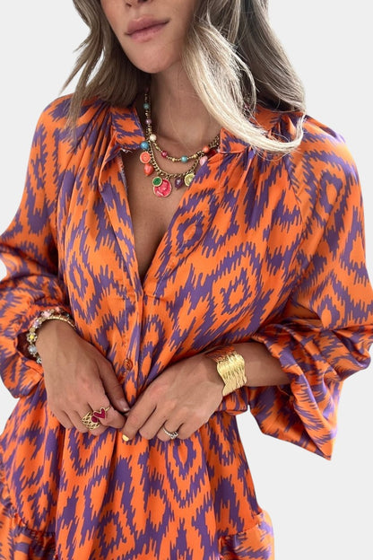 Isabela Mono Mini Con Volantes Estampado Ikat Morado