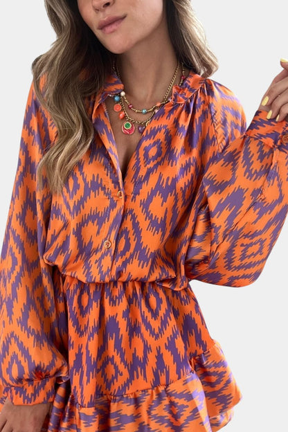 Isabela Mono Mini Con Volantes Estampado Ikat Morado