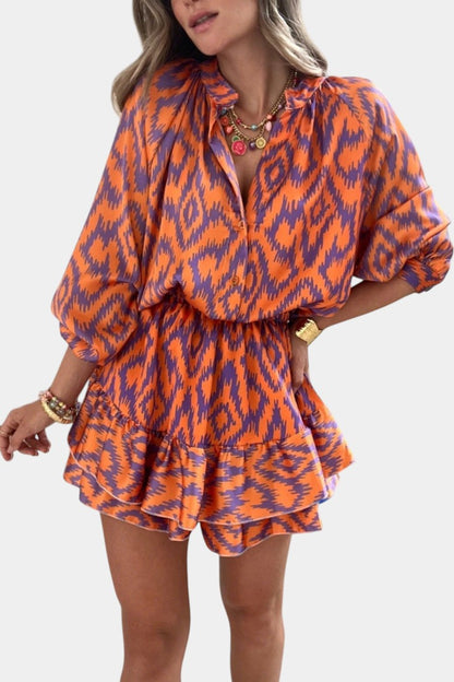 Isabela Mono Mini Con Volantes Estampado Ikat Morado
