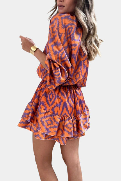 Isabela Mono Mini Con Volantes Estampado Ikat Morado