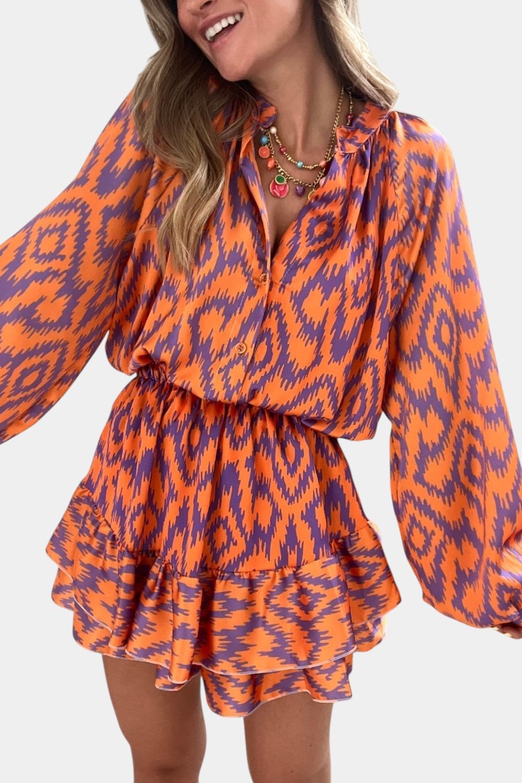 Isabela Mono Mini Con Volantes Estampado Ikat Morado