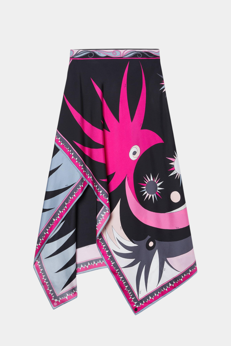 Celina Conjunto Satén Falda A Y Top Halter Rosa Abstracto