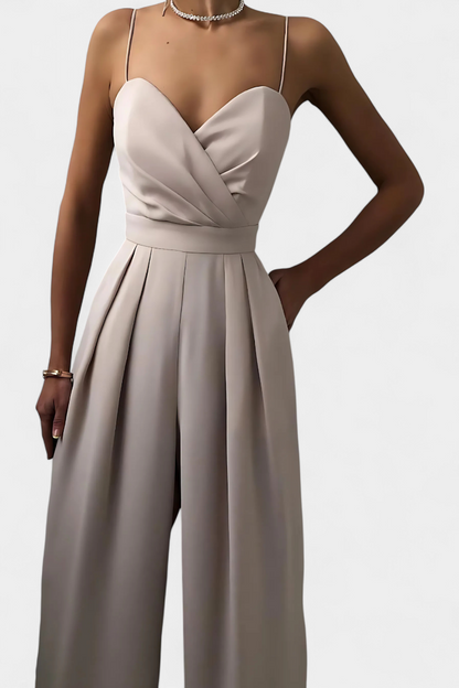 Romina Mono Elegante Tirantes Pierna Ancha Negro De Fiesta