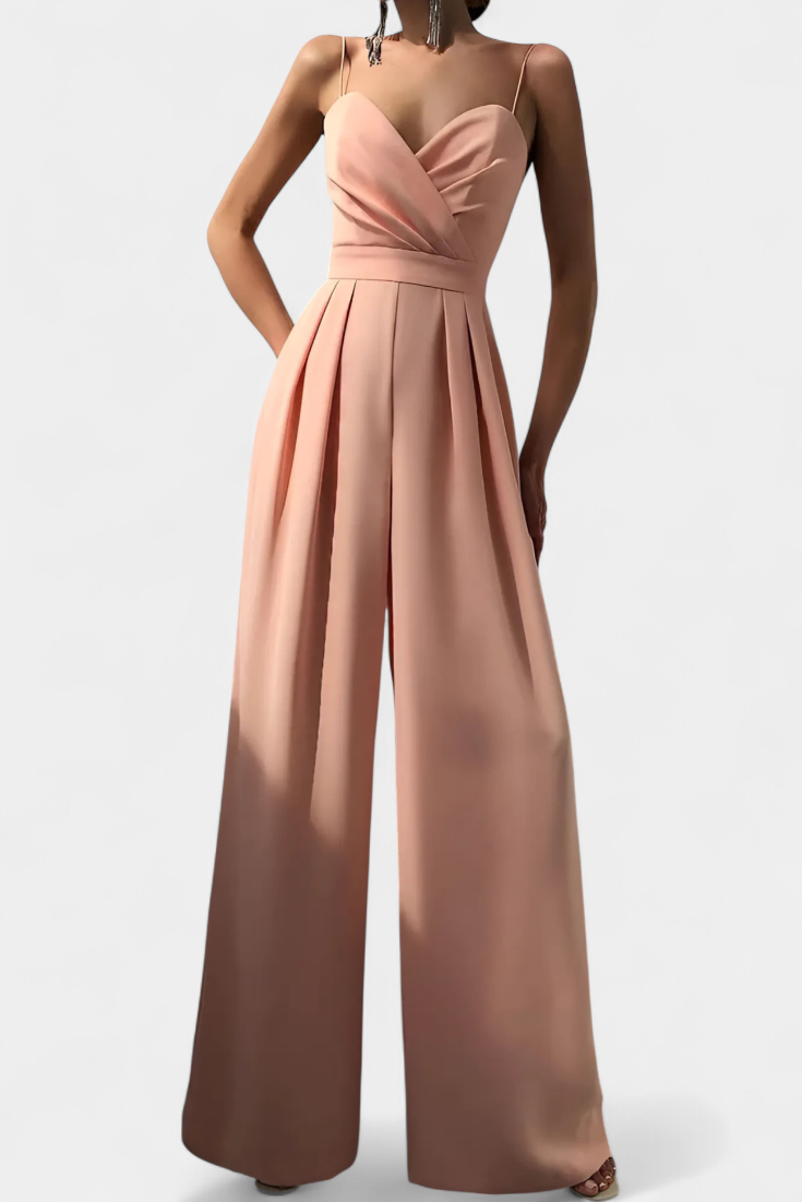 Romina Mono Elegante Tirantes Pierna Ancha Negro De Fiesta