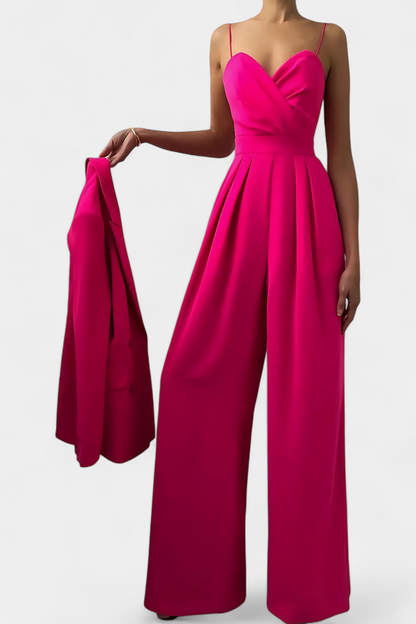 Romina Mono Elegante Tirantes Pierna Ancha Negro De Fiesta