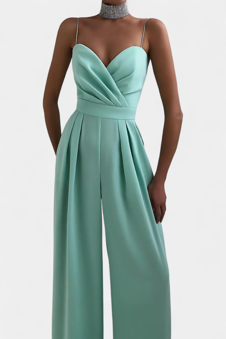 Romina Mono Elegante Tirantes Pierna Ancha Negro De Fiesta
